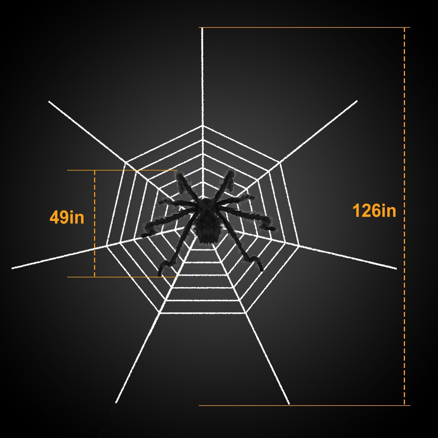 49-Inch Halloween Spider Decoration with 126-Inch Stretch Web - Black