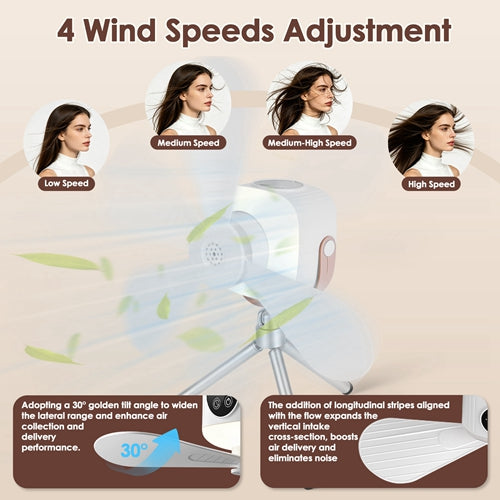 Rechargeable Tent Ceiling Fan with Light & Remote, Tripod Stand, 4 Speeds
