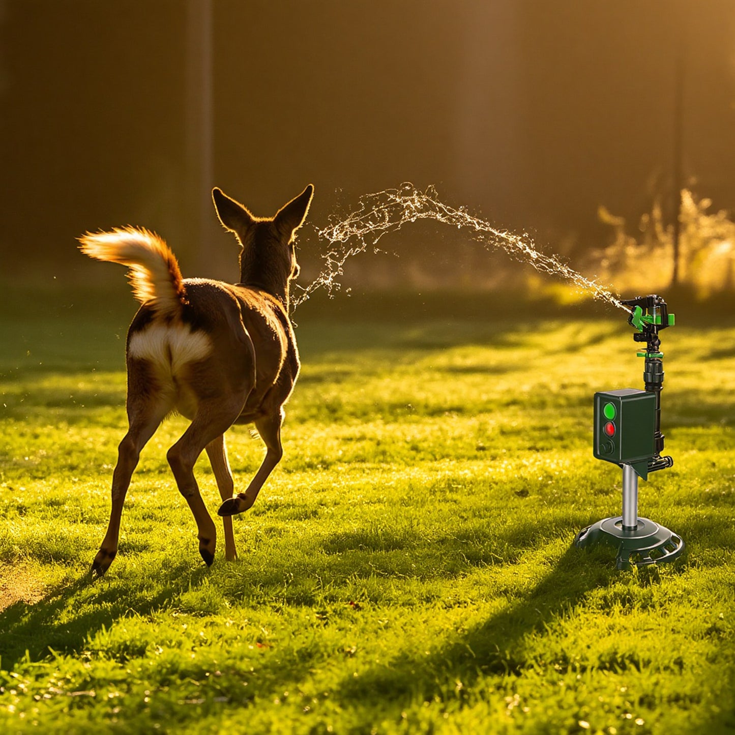 Solar-Powered Animal Deterrent Sprinkler with Flashing Light for Garden Outdoor Yard
