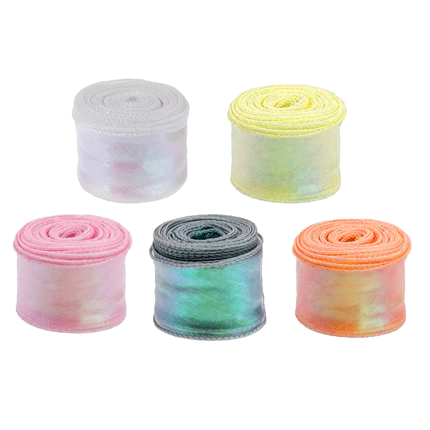 10 Yard Shimmer Sheer Organza Ribbons - 5 Rolls in 5 Colors