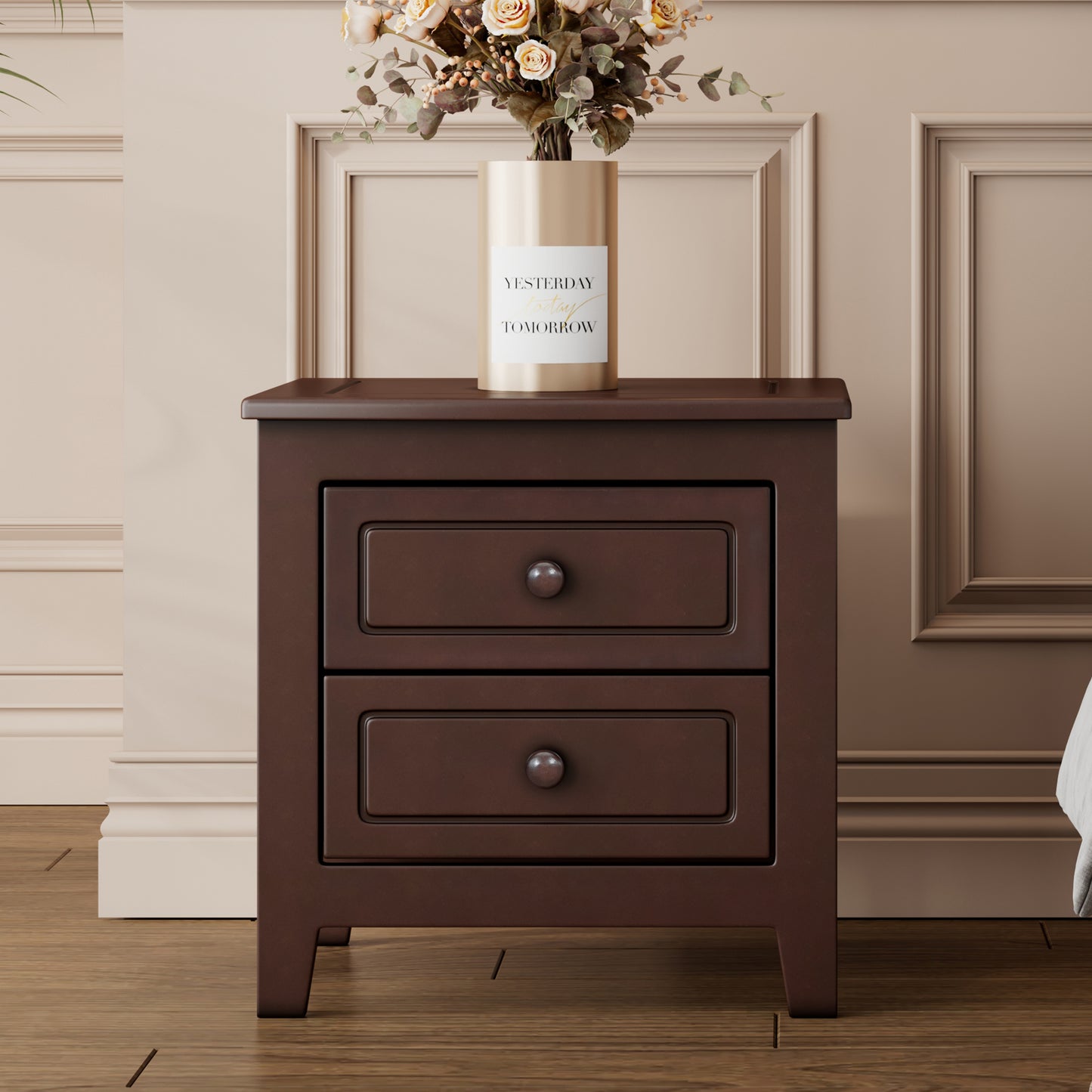 2-Drawer Nightstand For Bedroom, Mid Century Retro Bedside Table With