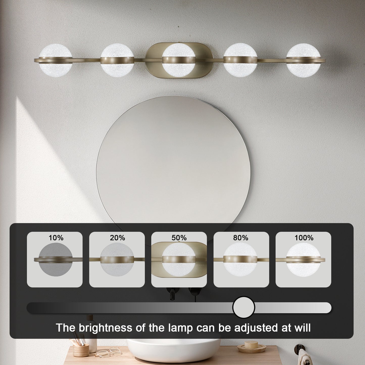 Modern Bathroom Vanity Light Fixture - 5 Bulb Crystal Shades