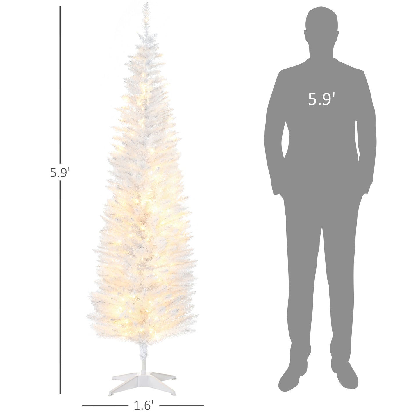 Slim 6ft White Christmas Tree with Warm White LED Lights