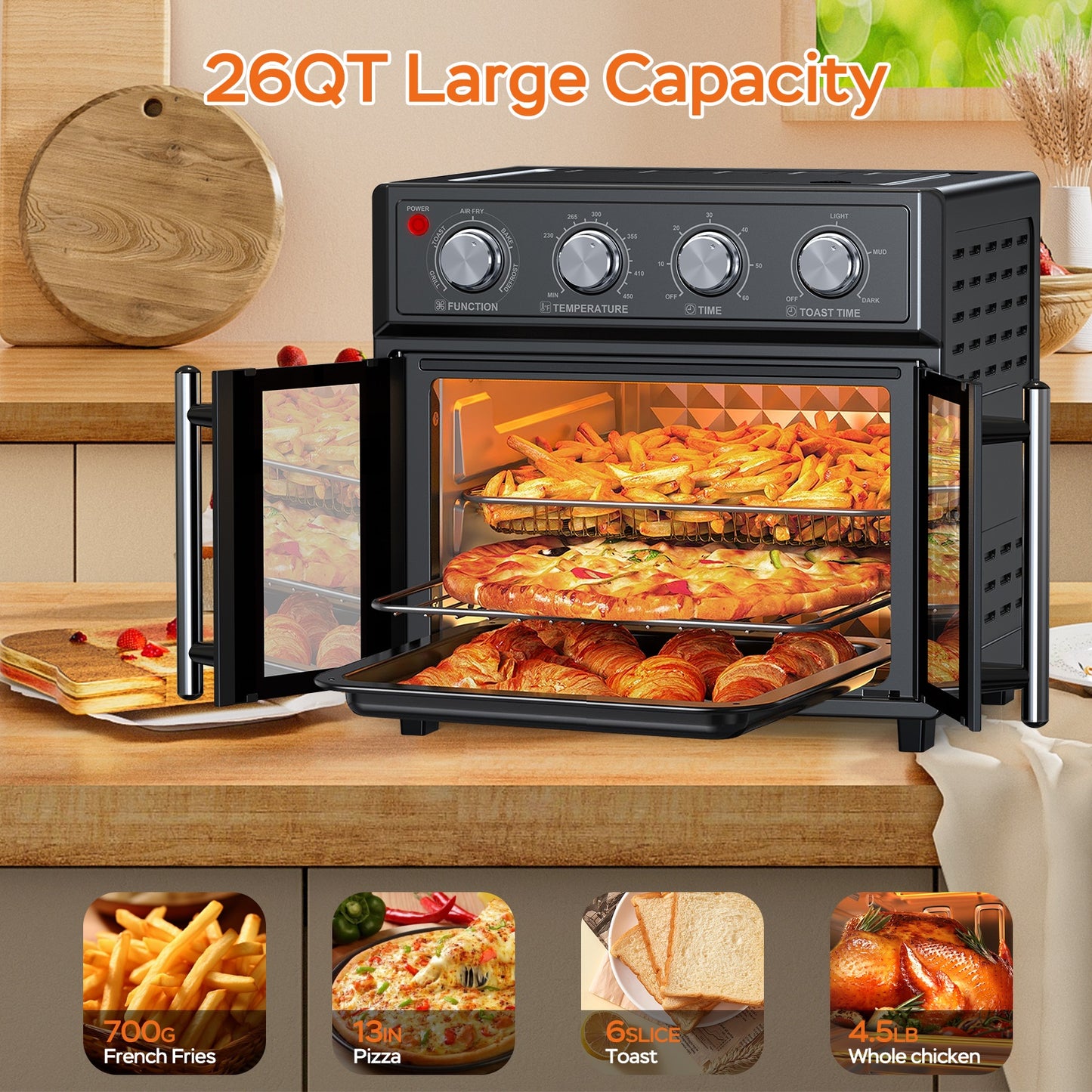 29.5 QT Multifunction Air Fryer Toaster Oven - Black