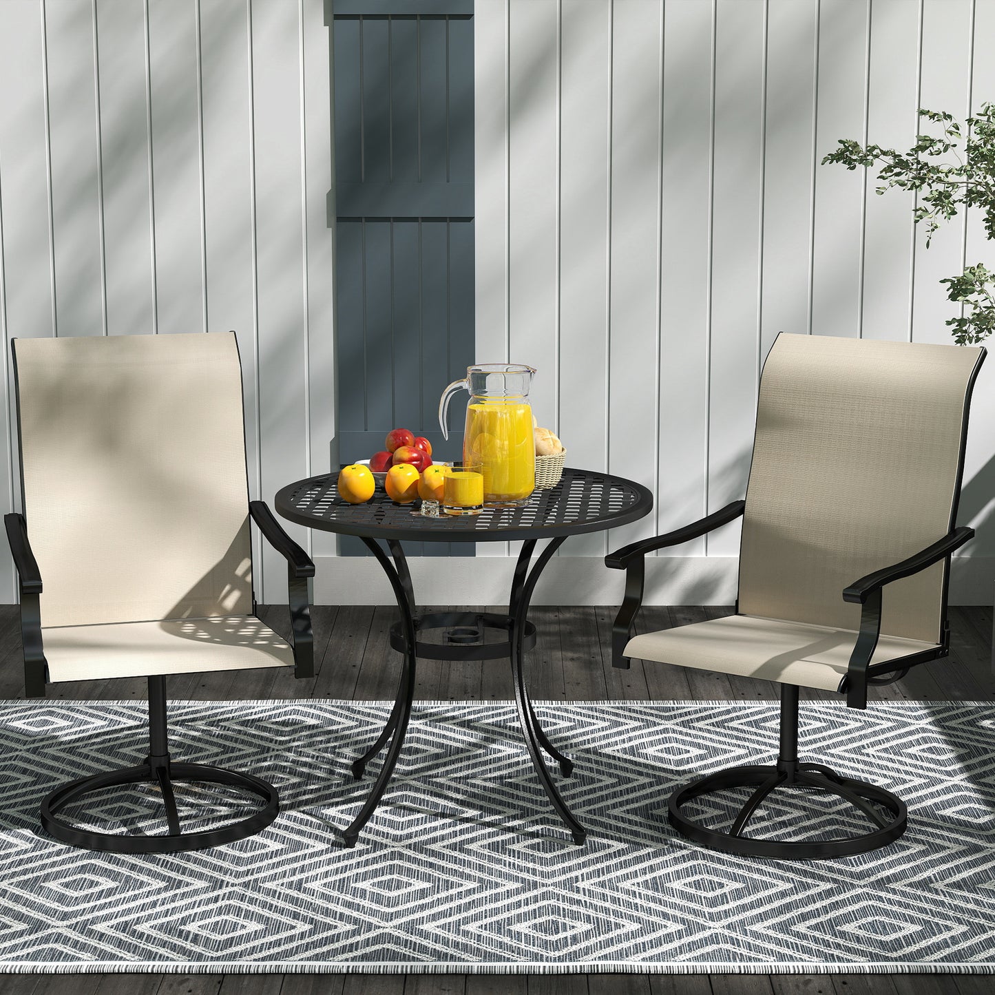 Patio Swivel Chairs Set of 2 - High Back Outdoor Dining Chairs - Beige
