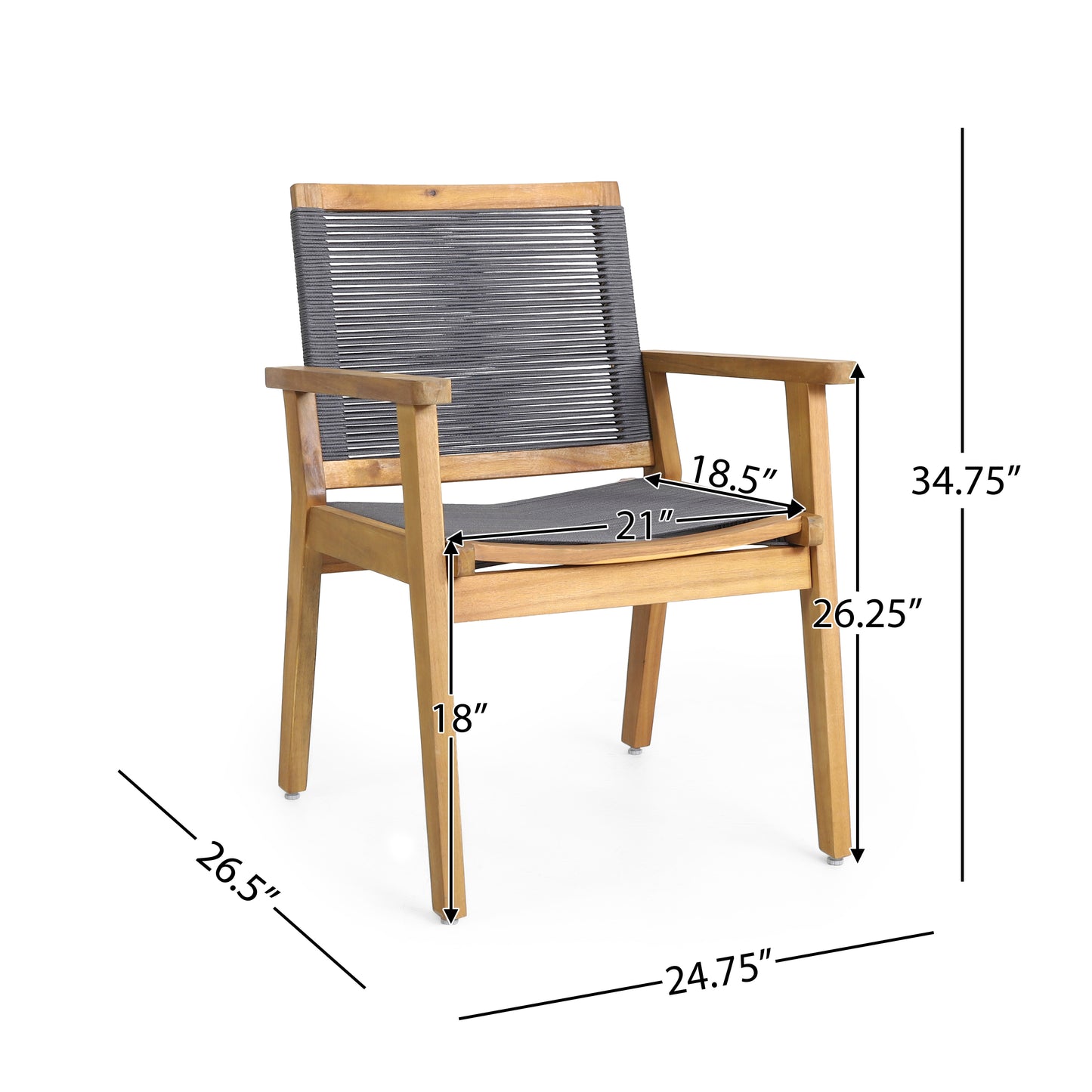 McGill Dining Chair Set of 2 - Dark Grey Acacia Wood, 400 lbs Capacity