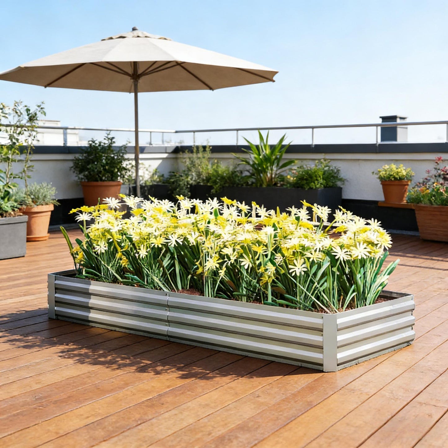 Metal Raised Planter Box - Galvanized Steel Garden Bed - Silver