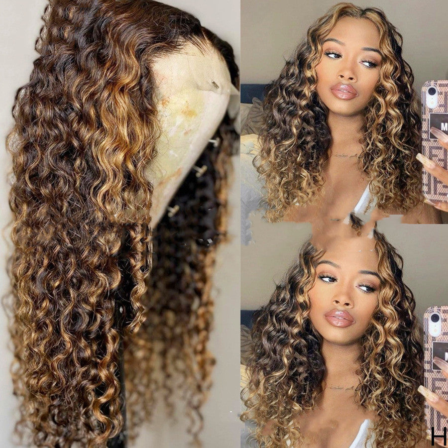 Long Curly Wig with Bangs - Black & Brown Gradient