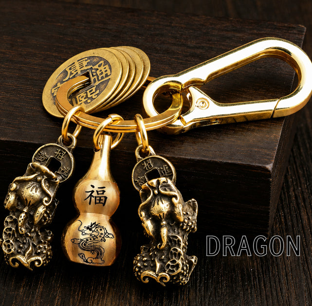 Gourd Coin Keychain with Lucky Pendant Dragon Style Zinc Alloy Accessory