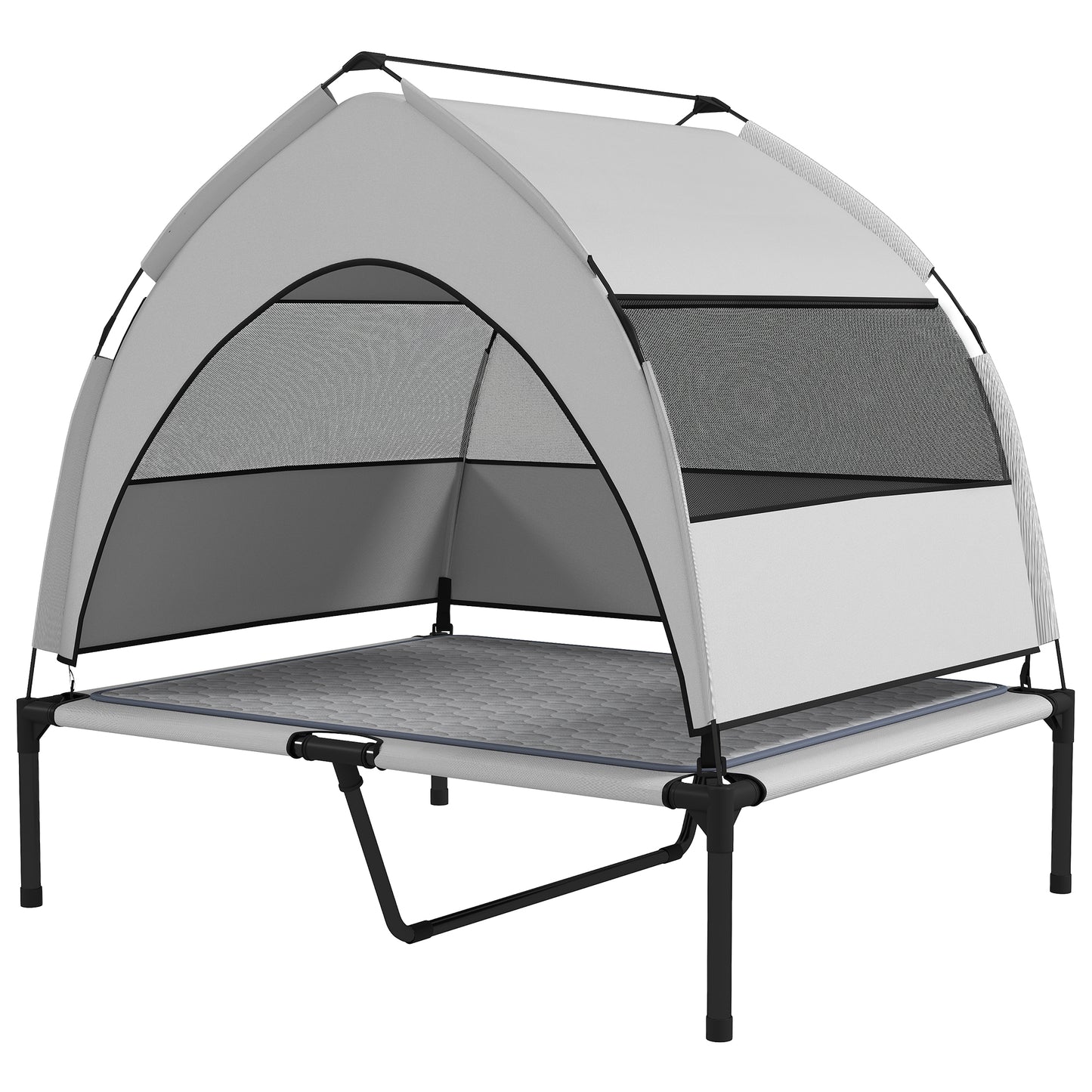 Elevated Dog Bed with Canopy & Cooling Pad - Portable Grey Cot