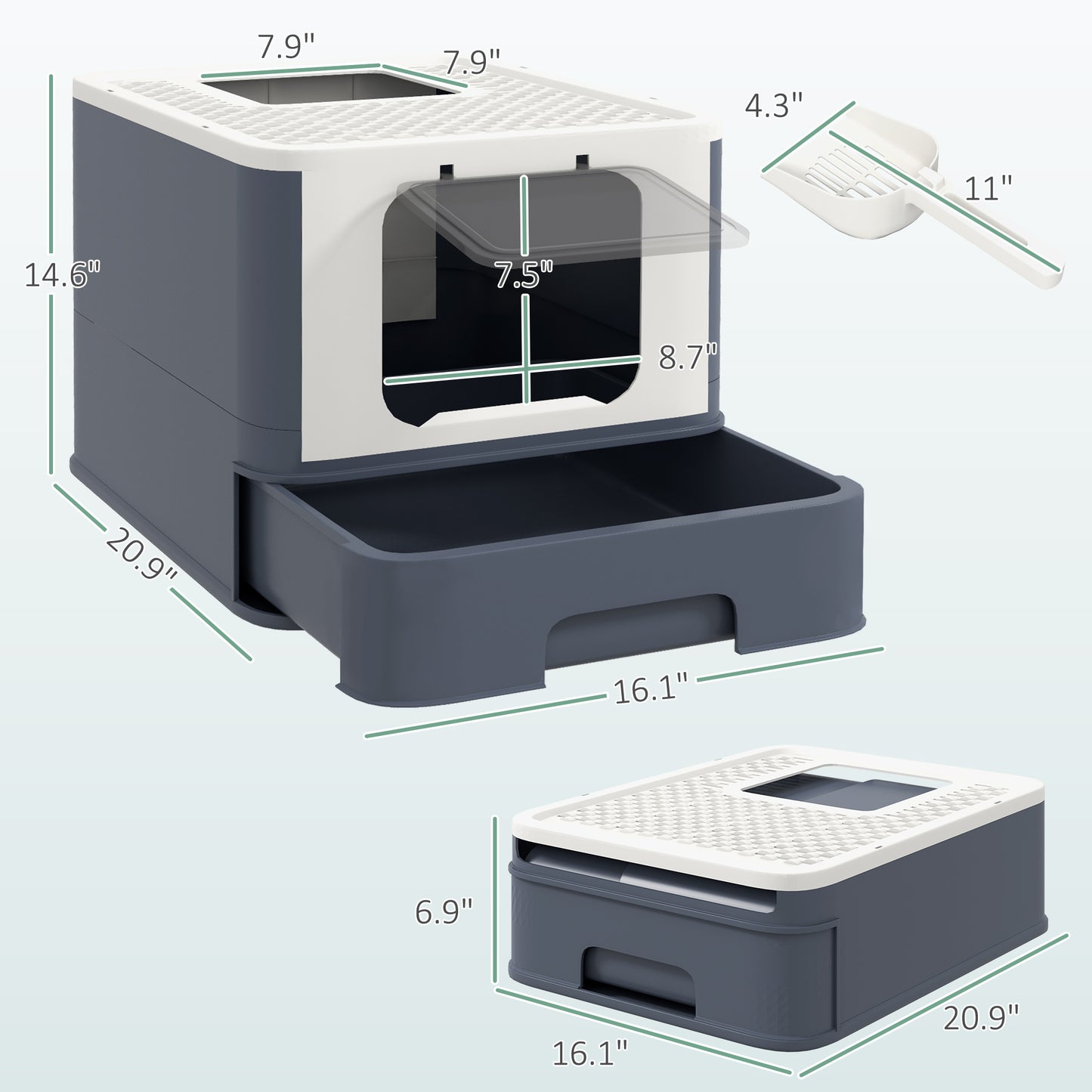 Large White Cat Litter Box with Lid, Scoop & Top Exit for Easy Cleaning