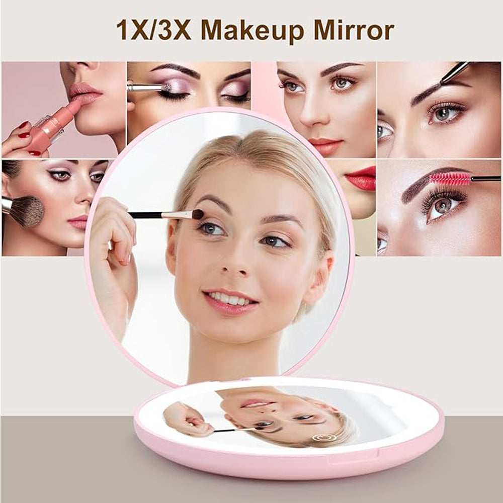 Portable LED Travel Makeup Mirror - 1x/2x Magnifying Compact Mirror