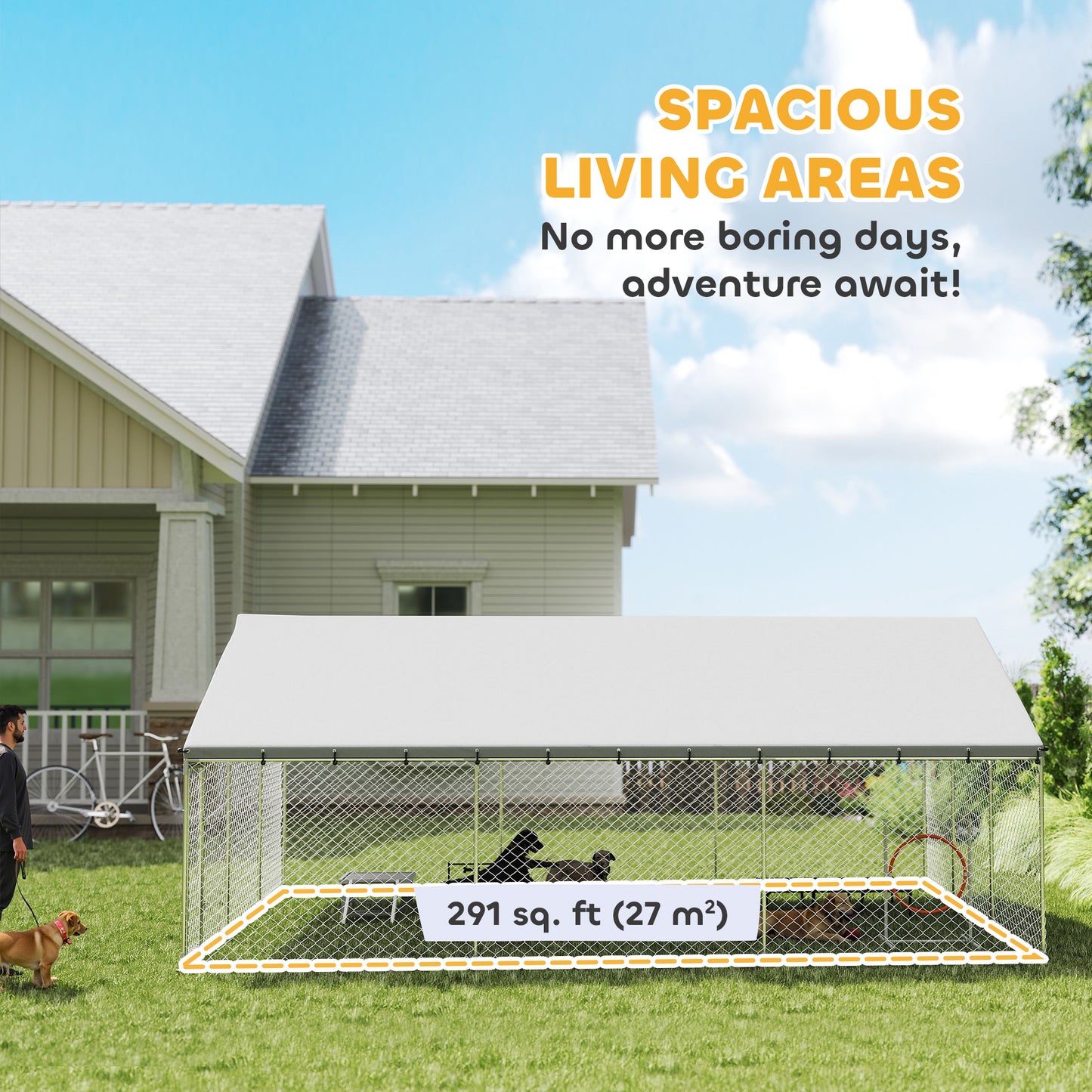 Heavy Duty Outdoor Dog Kennel with Waterproof Roof and Secure Latches - 20x15x8 ft