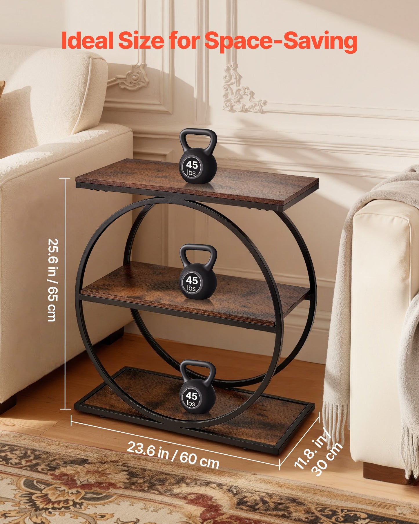 3-Tier Narrow End Table with Open Shelves - Rustic Brown, Modern Nightstand