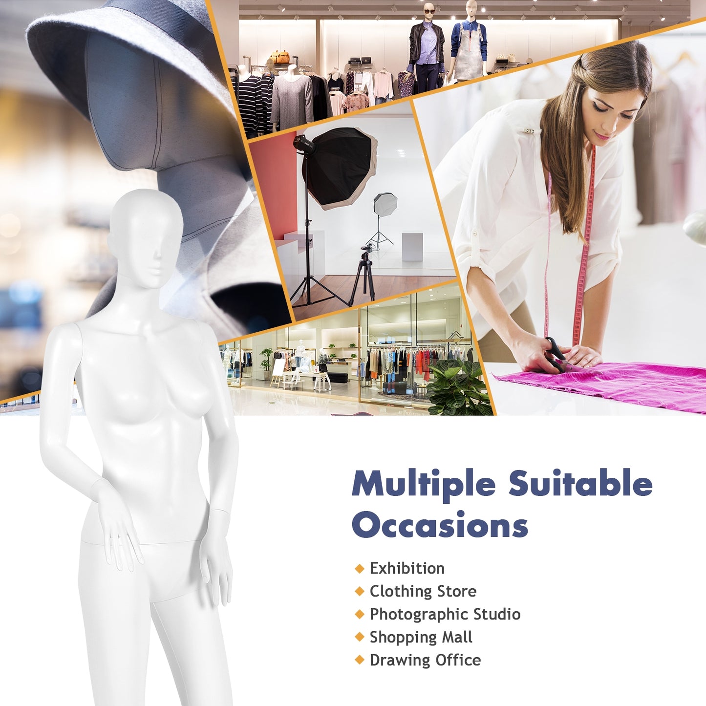 5.8 Ft Female Mannequin with Adjustable Detachable Arms & Metal Stand