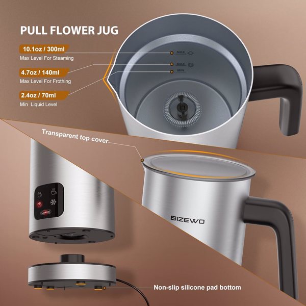 Electric Milk Frother with 4 Functions - Silvery