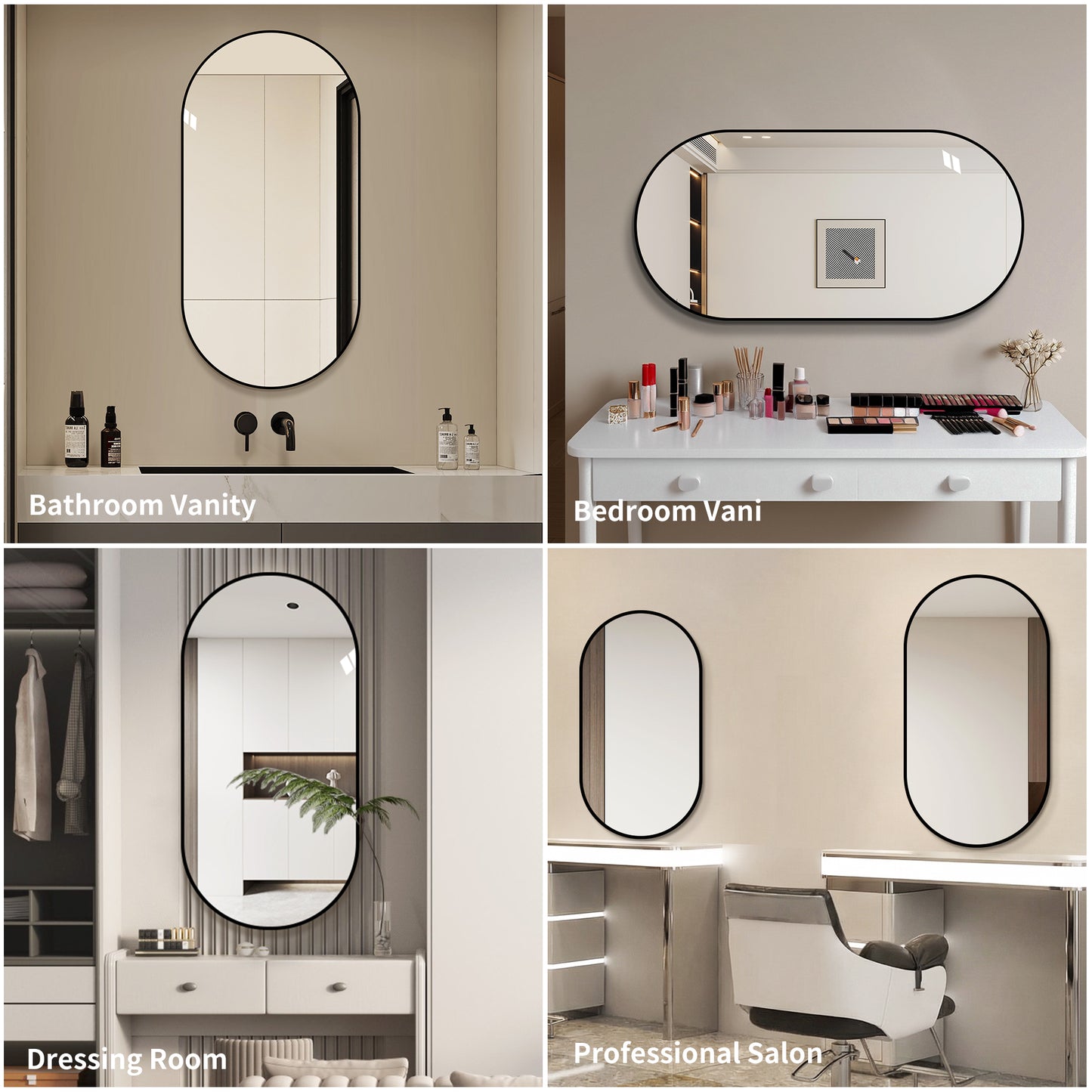 48x24 Inch Black Wall Mounted Bathroom Vanity Mirror - Modern Design