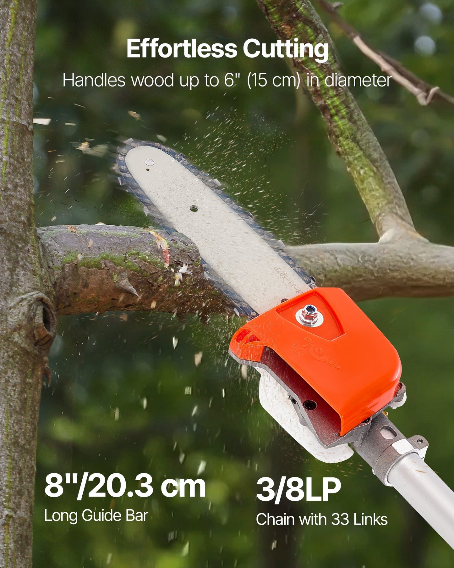 Gas Pole Saw 25CC 2-Stroke Gasoline Tree Trimmer with Extendable 8-In Bar