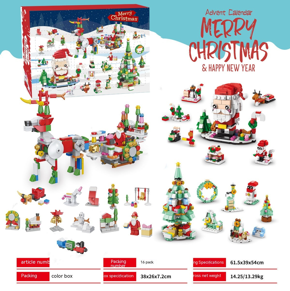 Christmas Building Block Set with Nutcracker Sled & Tree Decorations