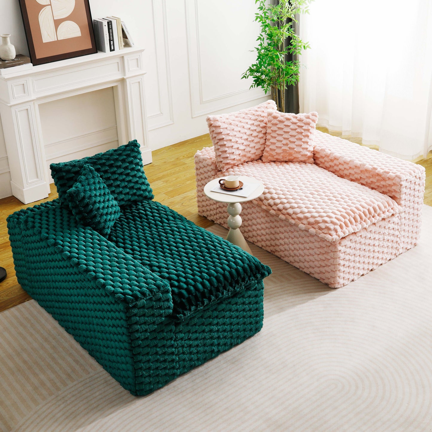 Luxury Green Color-Block Velvet Multifunctional Sofa - 4 Seats