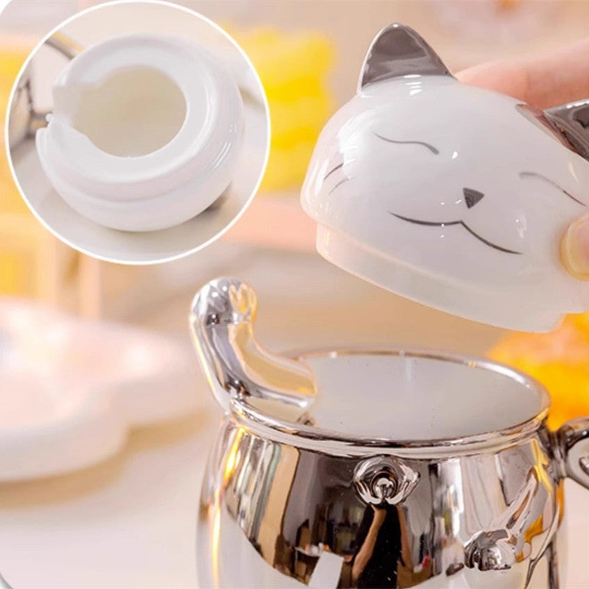 Lucky Cat Ceramic Coffee Cup 380ml - Modern Design Tea Mug