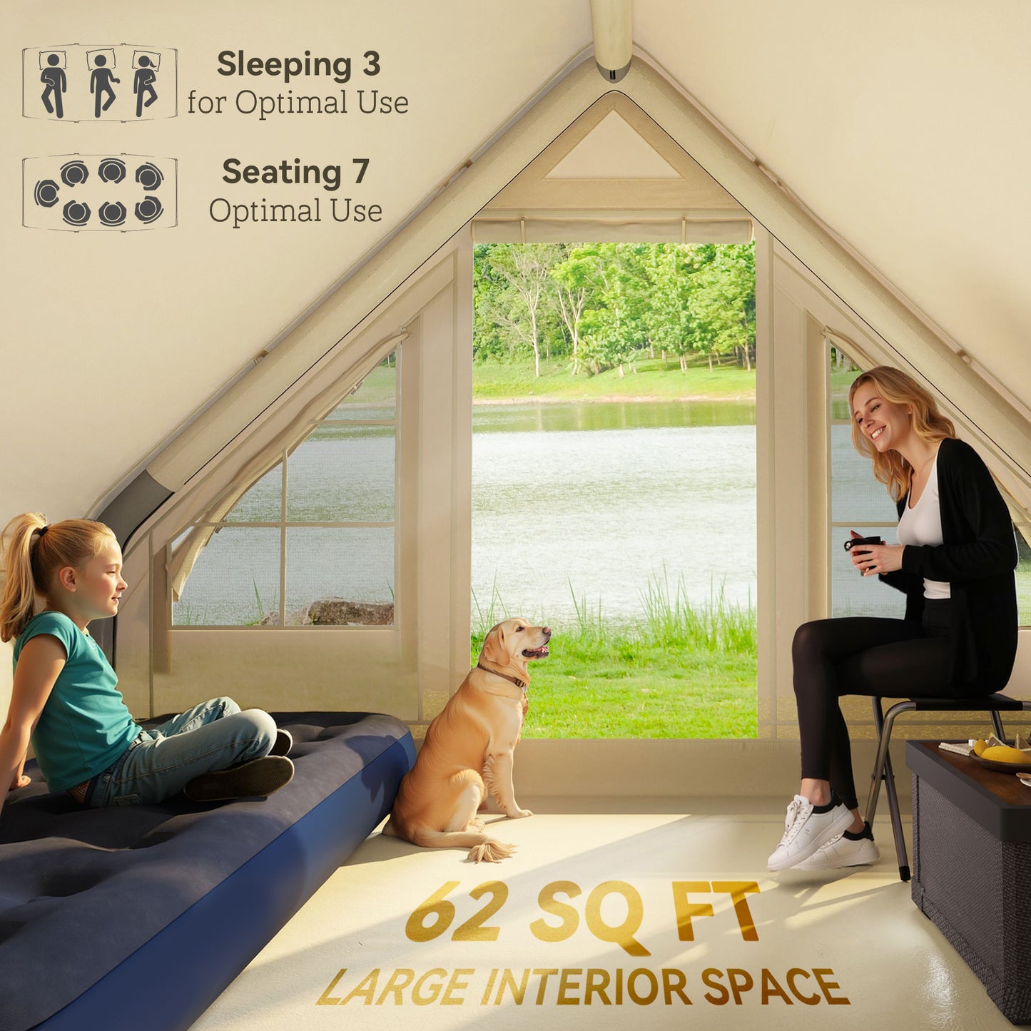 Inflatable Camping Tent with Hand Pump - Waterproof & Windproof