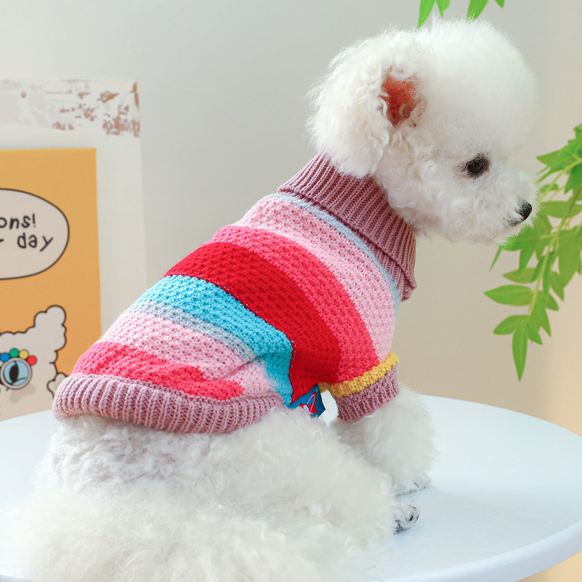 Colorful Pet Sweater with Stripes - Comfortable Acrylic Pet Clothing