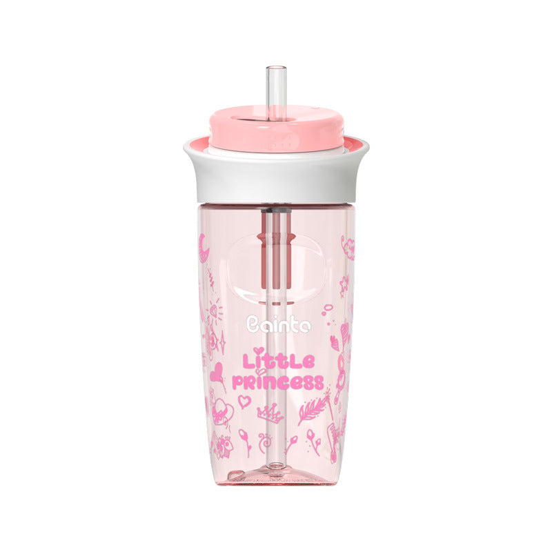 Large-Capacity Cartoon Drinkware with Straw and Handle - 520ml