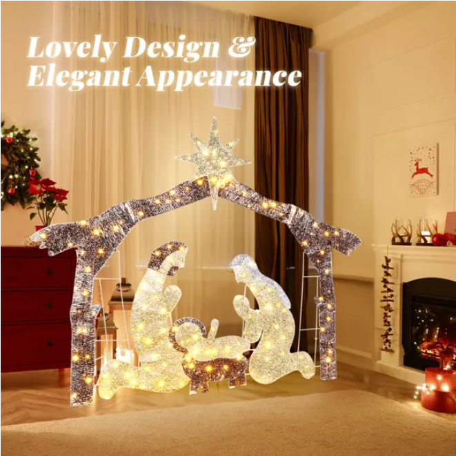 6ft Nativity Scene Roof Decoration with 190 LED Lights for Christmas Garden
