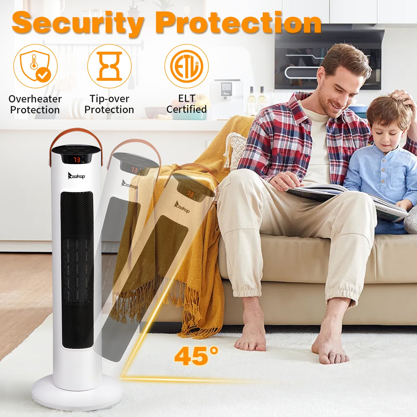 24-Inch Tower Space Heater 1500W WiFi App & Remote Control Thermostat