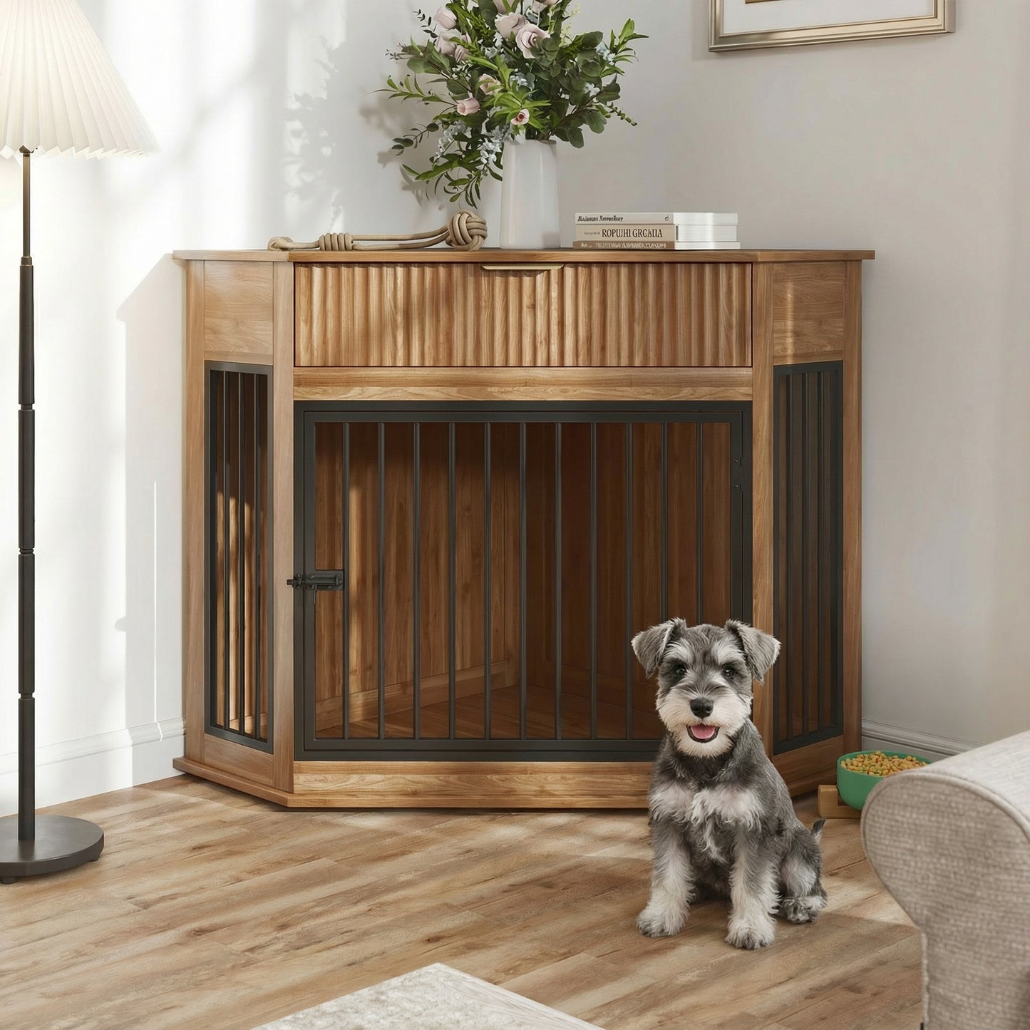 44.6 Corner MDF Dog Crate Furniture For Small Medium Dogs, Decorative