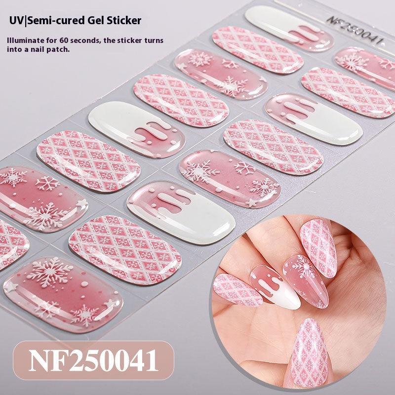 Semi-Cured Christmas Nail Stickers - Gel Nail Art Decals for Holiday Manicure