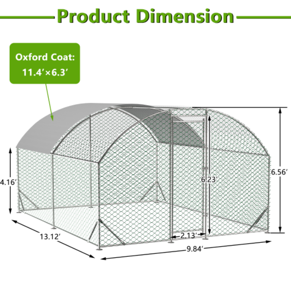10x13 Foot Heavy-Duty Chicken Coop with Removable Tarp - Large Pet House & Cage