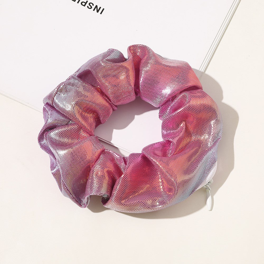 European & American Printed Satin Hair Ring with Zipper - Large Intestine Style
