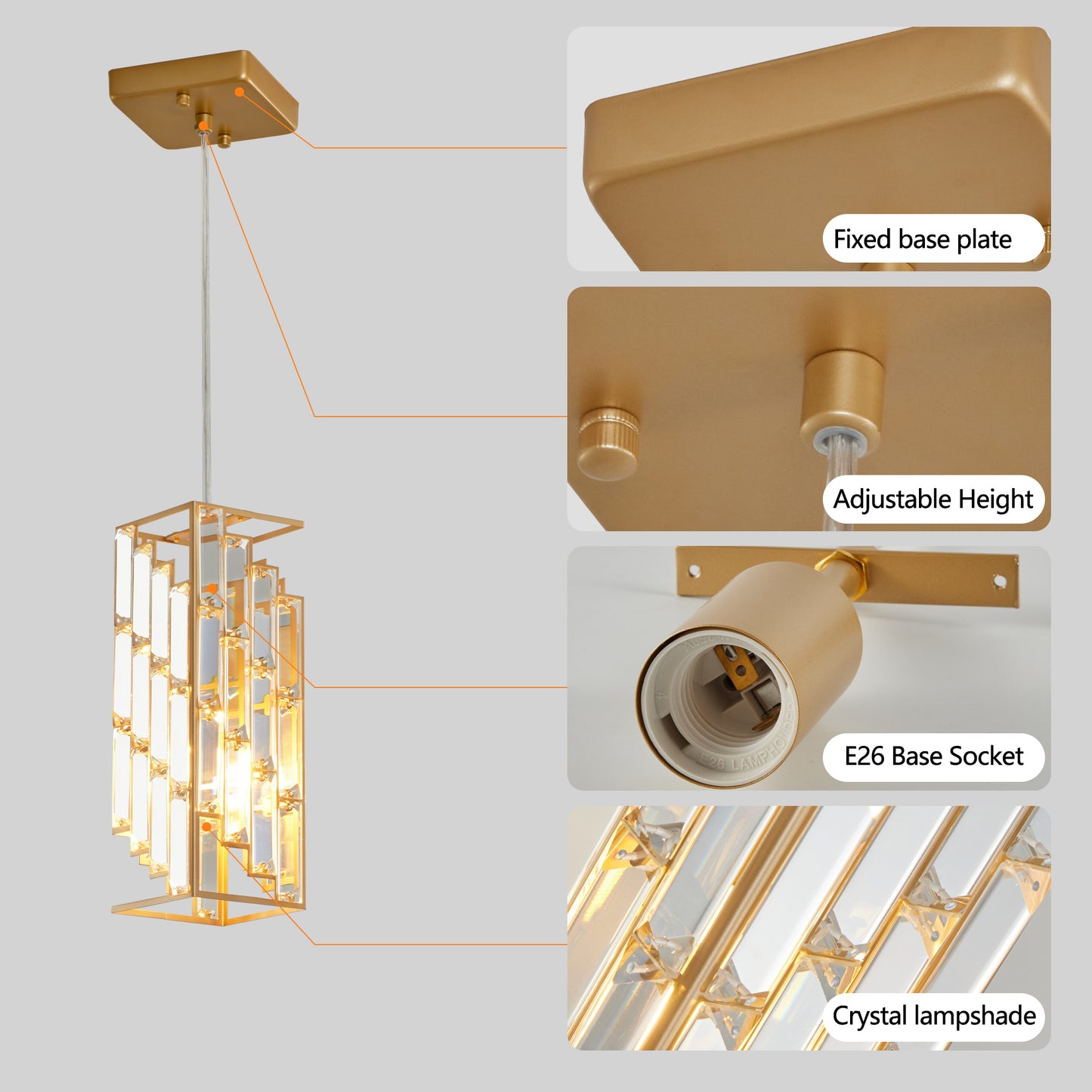 Modern Crystal Pendant Light Set - 3 Adjustable Fixtures