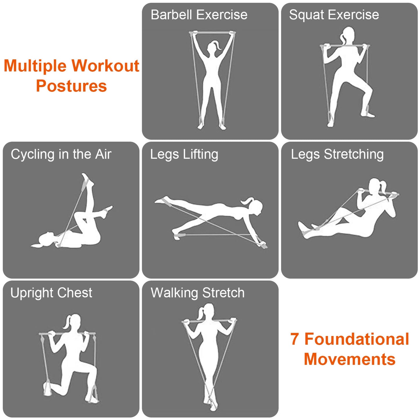 Multifunctional Pilates Bar Kit with Elastic Resistance Bands