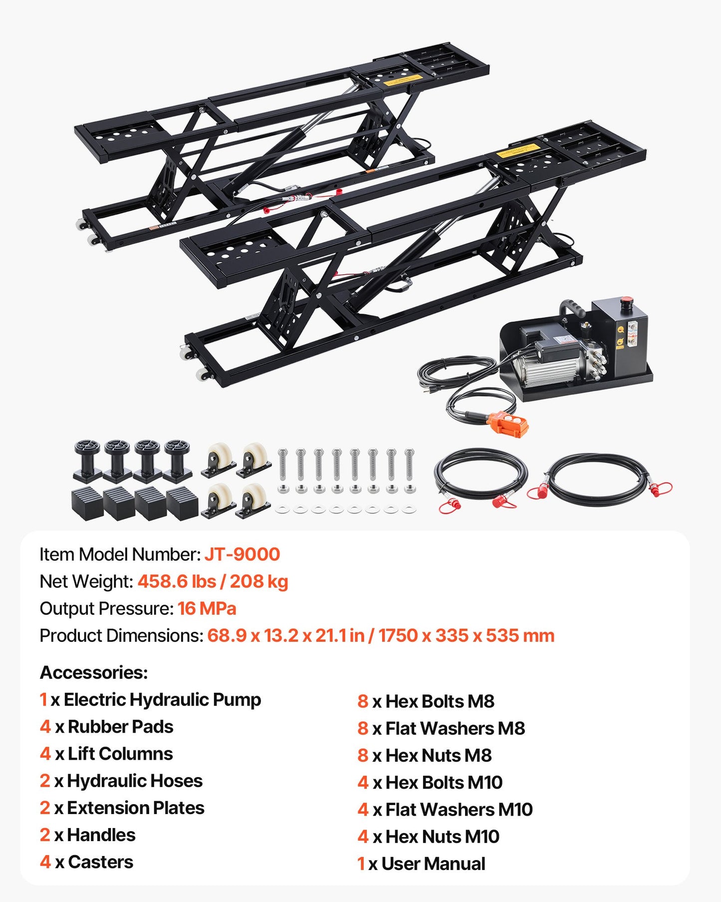 Portable Car Lift 9000 lbs Capacity - Heavy Duty Hydraulic Garage Jack with Wheels