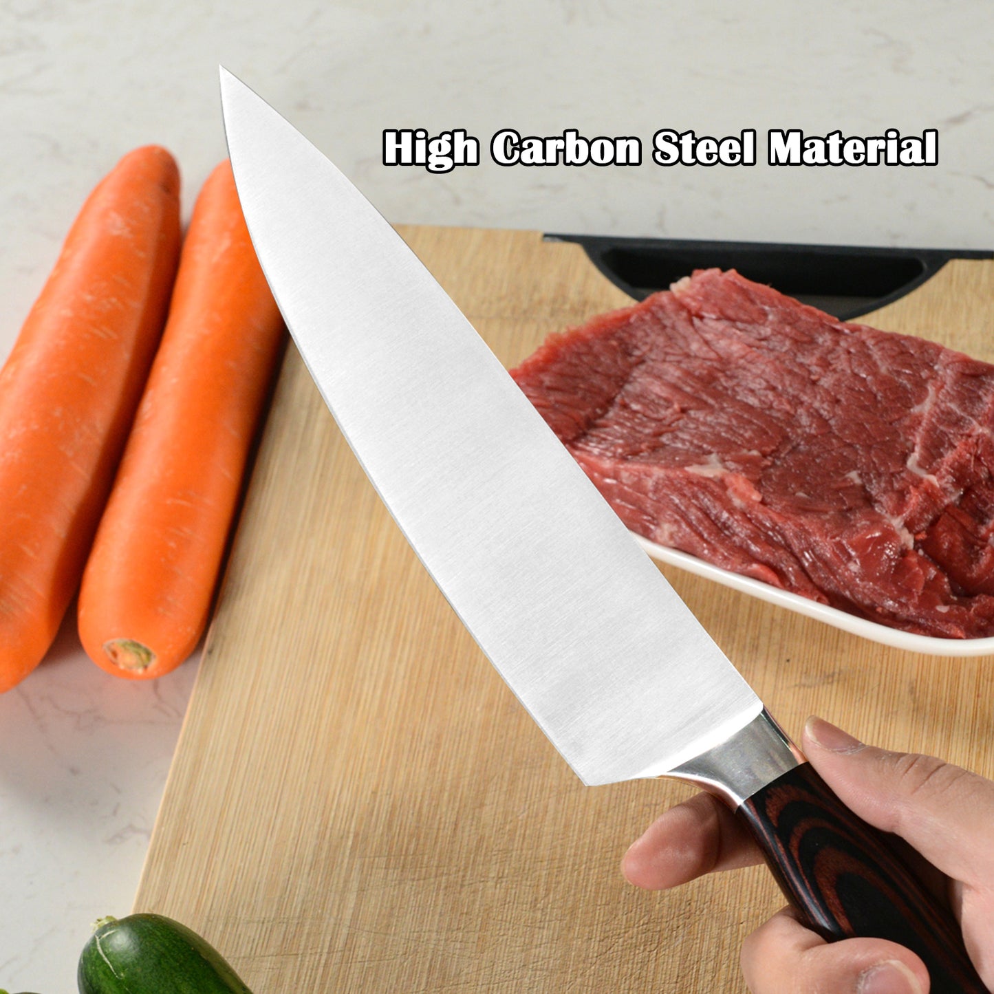 Japanese Chef Knife 8 Inch - High Carbon Stainless Steel Kitchen Knife with Rosewood Handle
