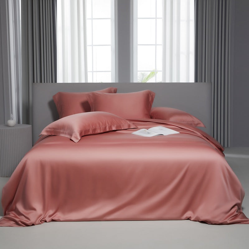 Lyocell Bed Sheet Quilt Cover Set - Summer Ice Silk Solid Color Bedding