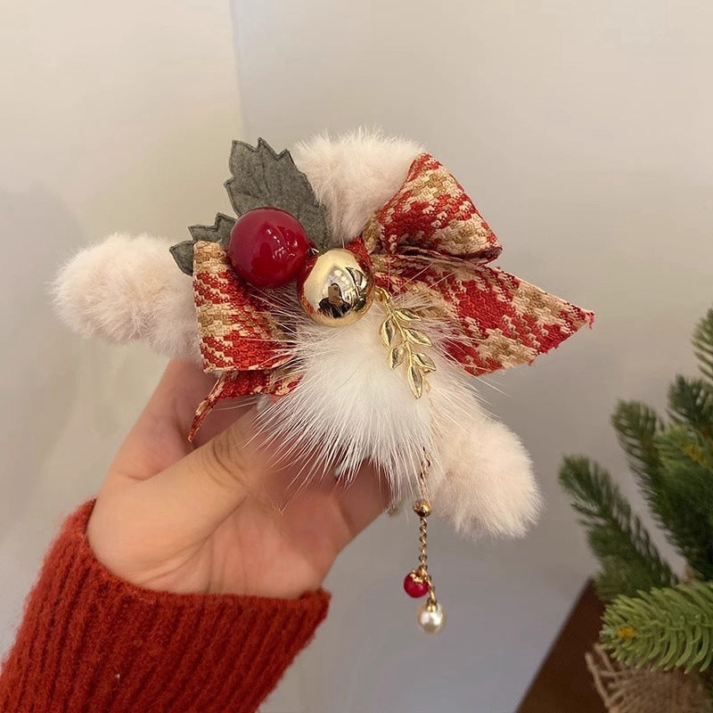 Plush Bow Hair Barrettes for Women