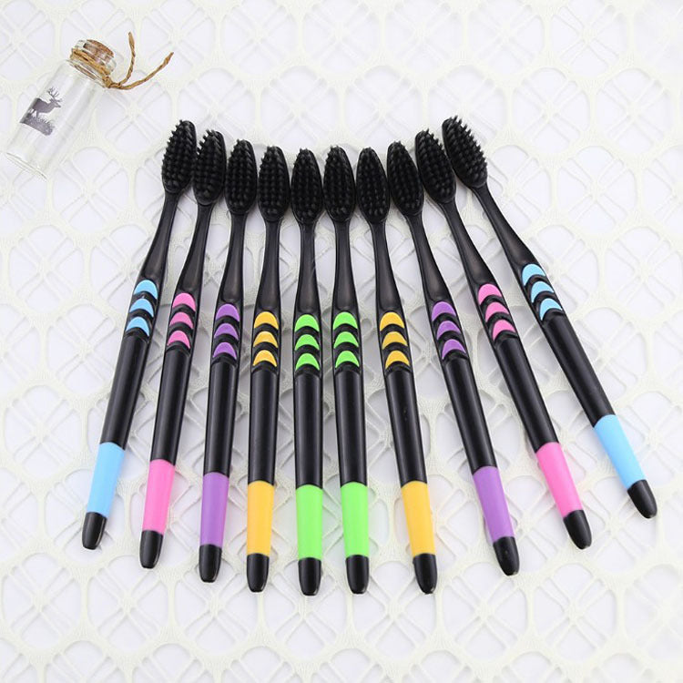 10-Piece Bamboo Charcoal Toothbrush Set - Soft Bristle, Household Oral Care