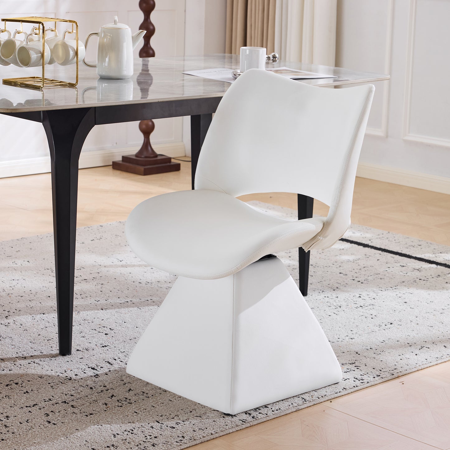White Swivel Dining Chair - Modern High-Back Design