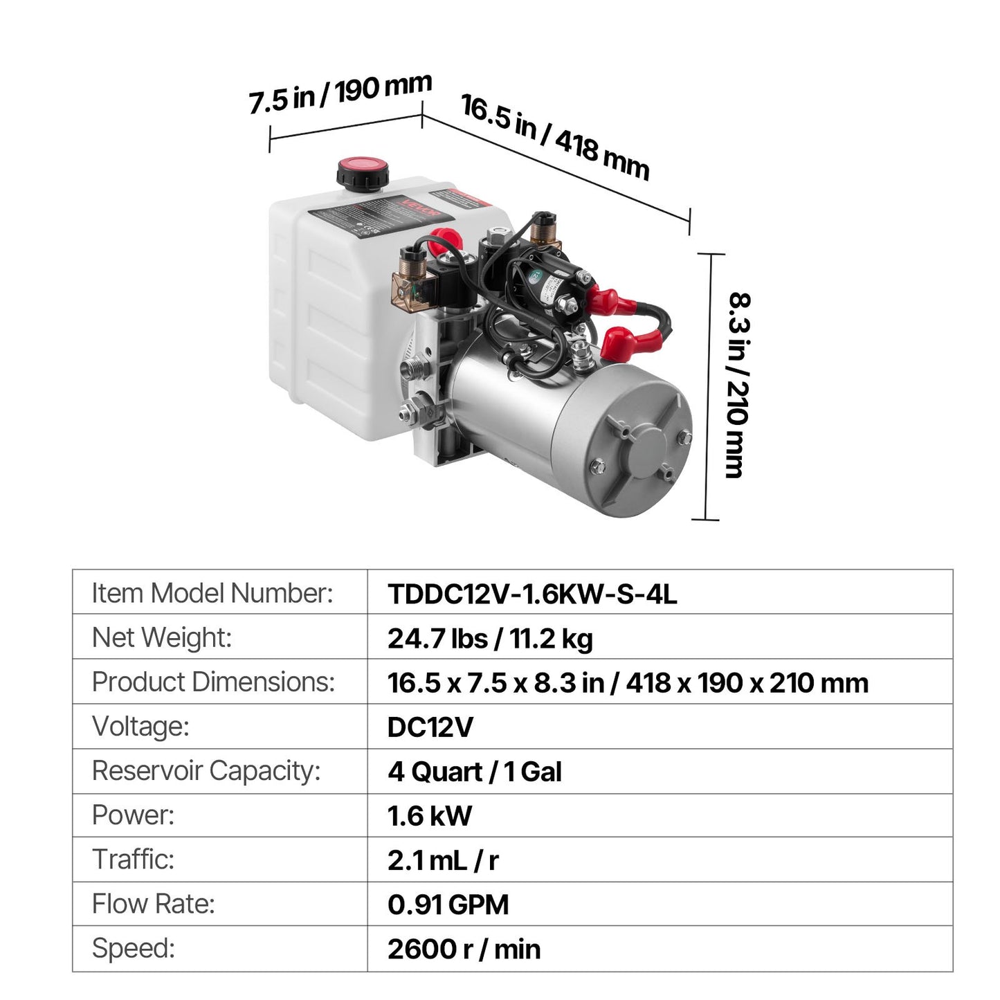 4 Quart Hydraulic Power Unit for Dump Trailer 3200 PSI 12V Pump Black