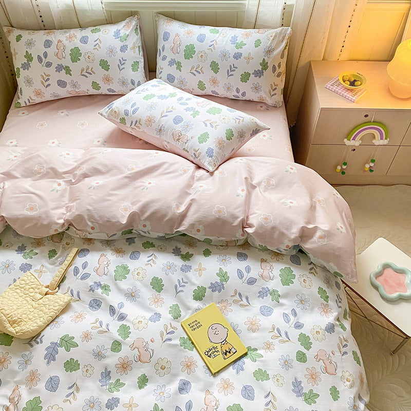 Printed Cartoon Girl Cotton Bed Quilt Cover Set - Multiple Sizes & Styles