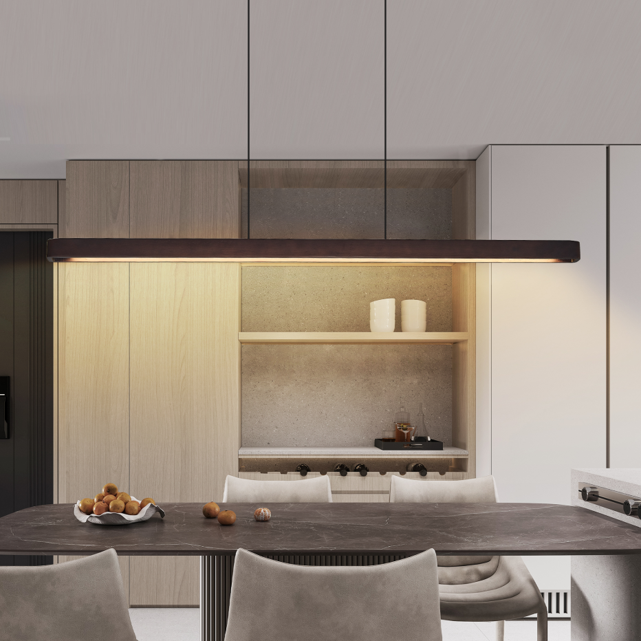 51-Inch Walnut Wood Modern LED Pendant Light for Kitchen & Dining