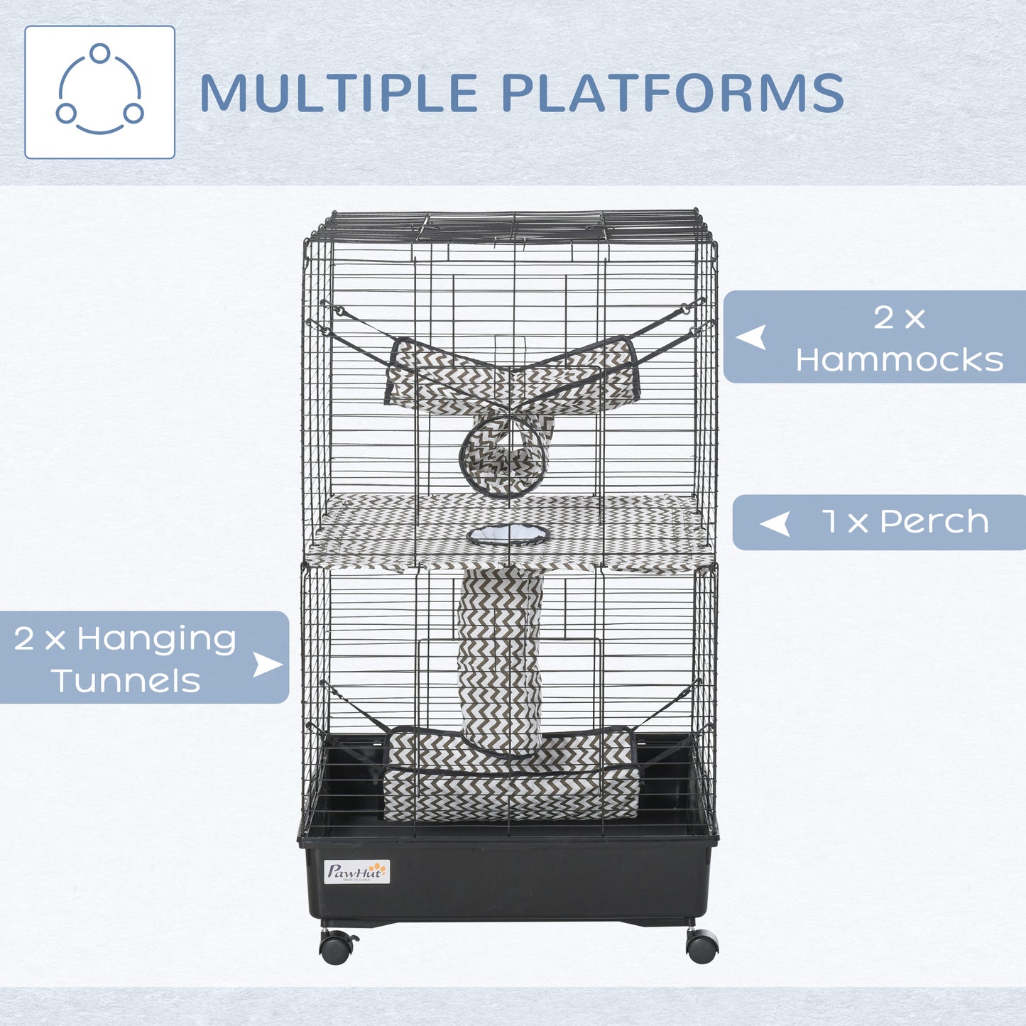 42-Inch Small Animal Ferret Cage with Wheels Tunnels & Hammocks