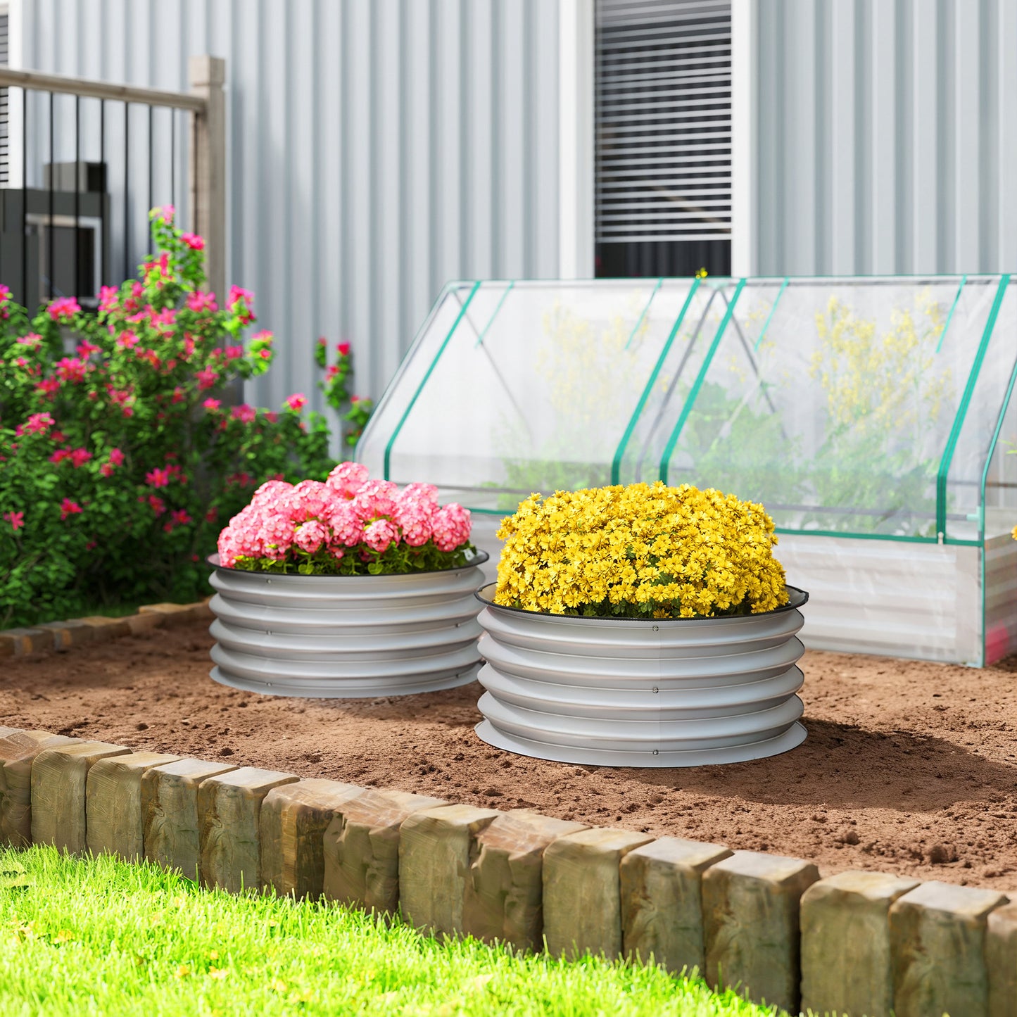 Set of 2 Metal Raised Garden Beds with Safety Edging - Easy Assembly, Silver 485x380x145mm