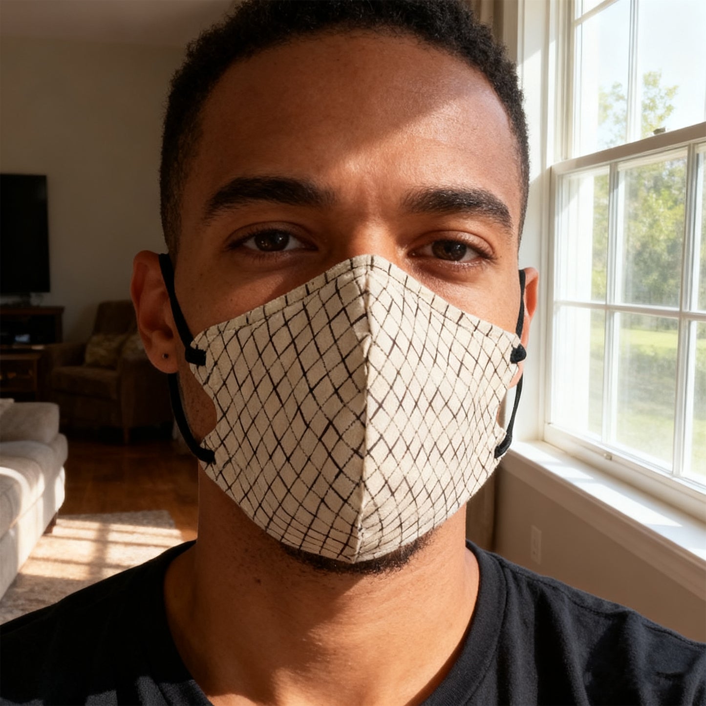 3D Houndstooth Face Mask - Beige