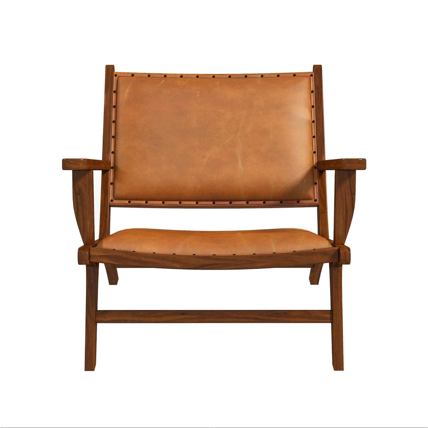 Daniel Mid-Century Modern Leather Arm Chair With Walnut-Finished