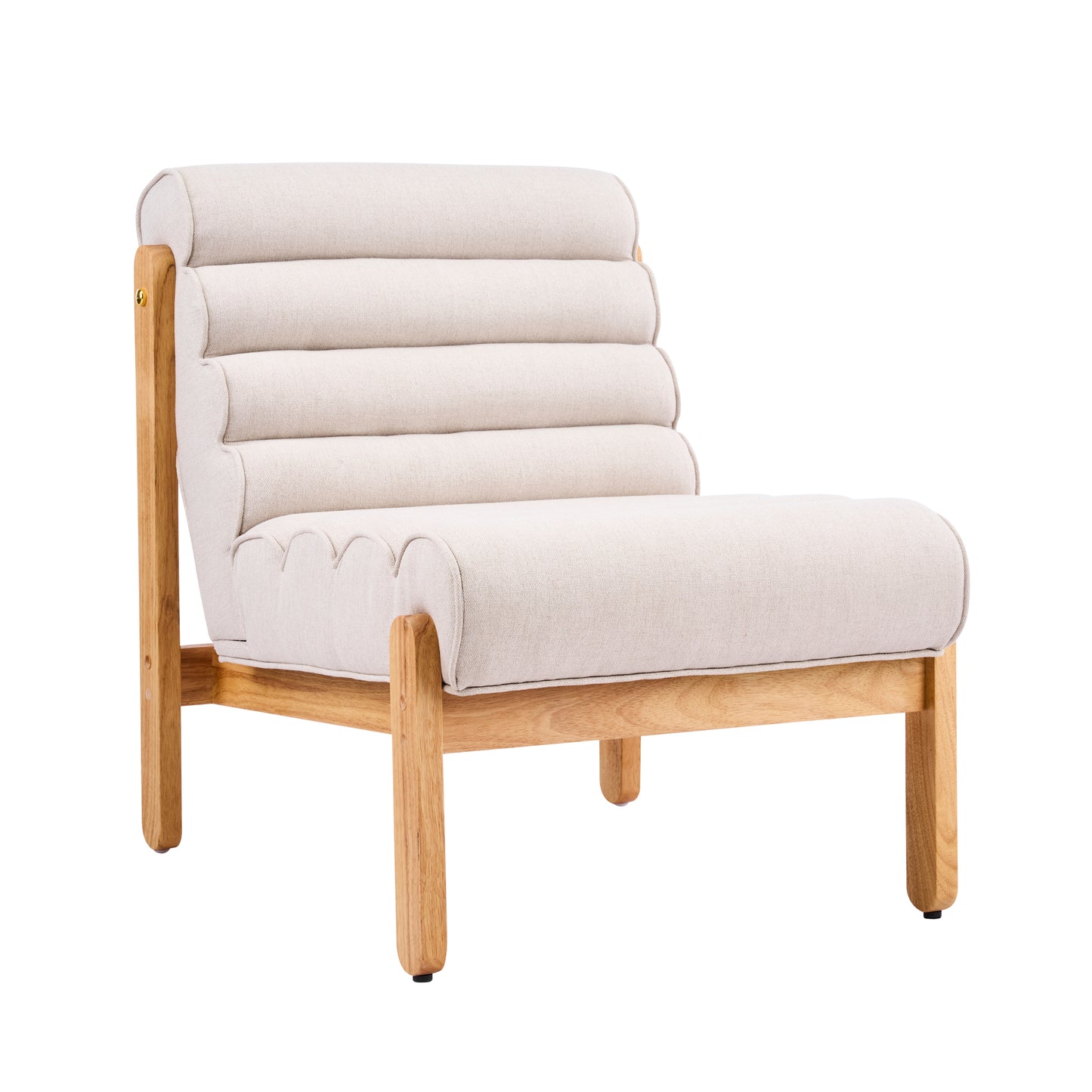 Fluffy Accent Chair Dark Beige With Natural Solid Wood Frame